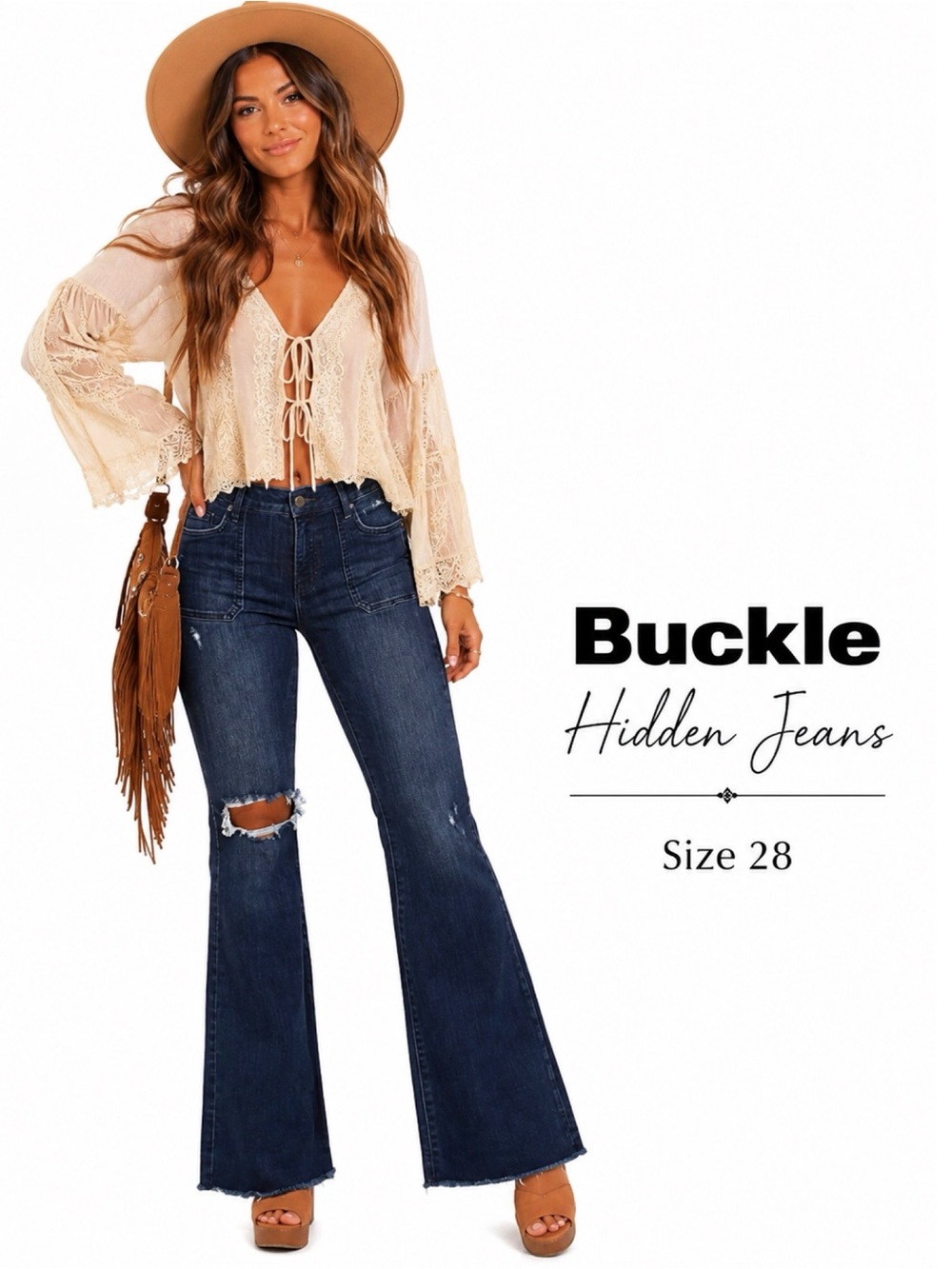 BUCKLE Hidden Ripped High Rise Flare Jeans
